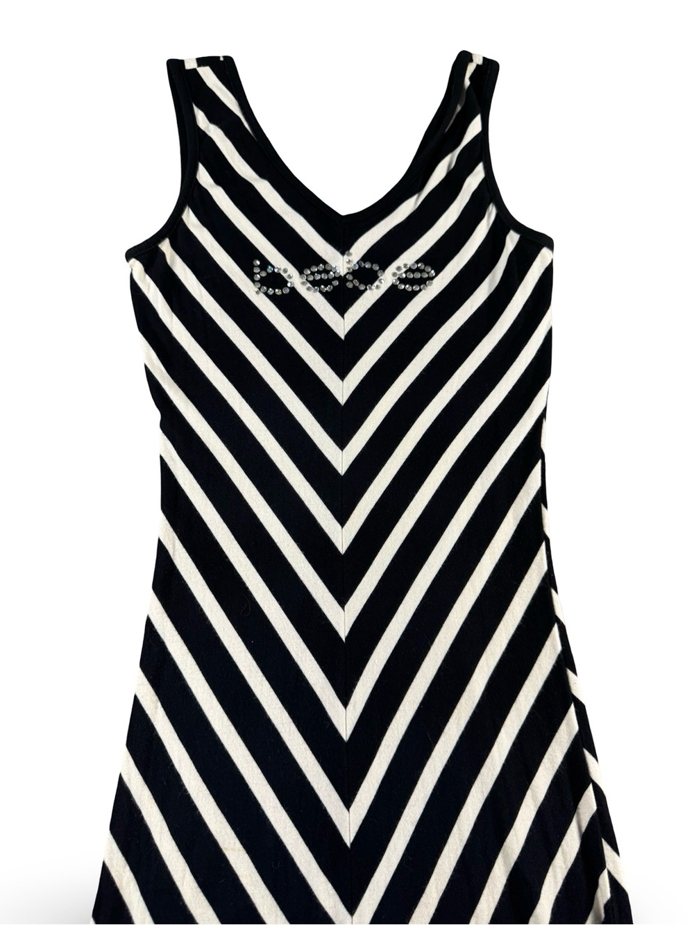 Y2K Sheath Maxi Tank Dress Women Size XS Black Bebe Logo Black & White Chevron - Picture 3 of 10